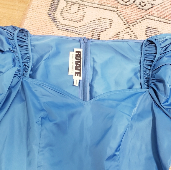 Blue Satin Puff Sleeve Dress - Picture 4 of 7